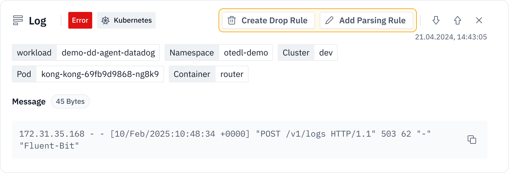 Contextual rule creation from a single log