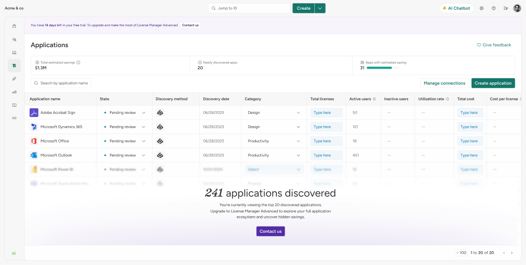 241 applications discovered scroll reveal at the bottom of the apps table